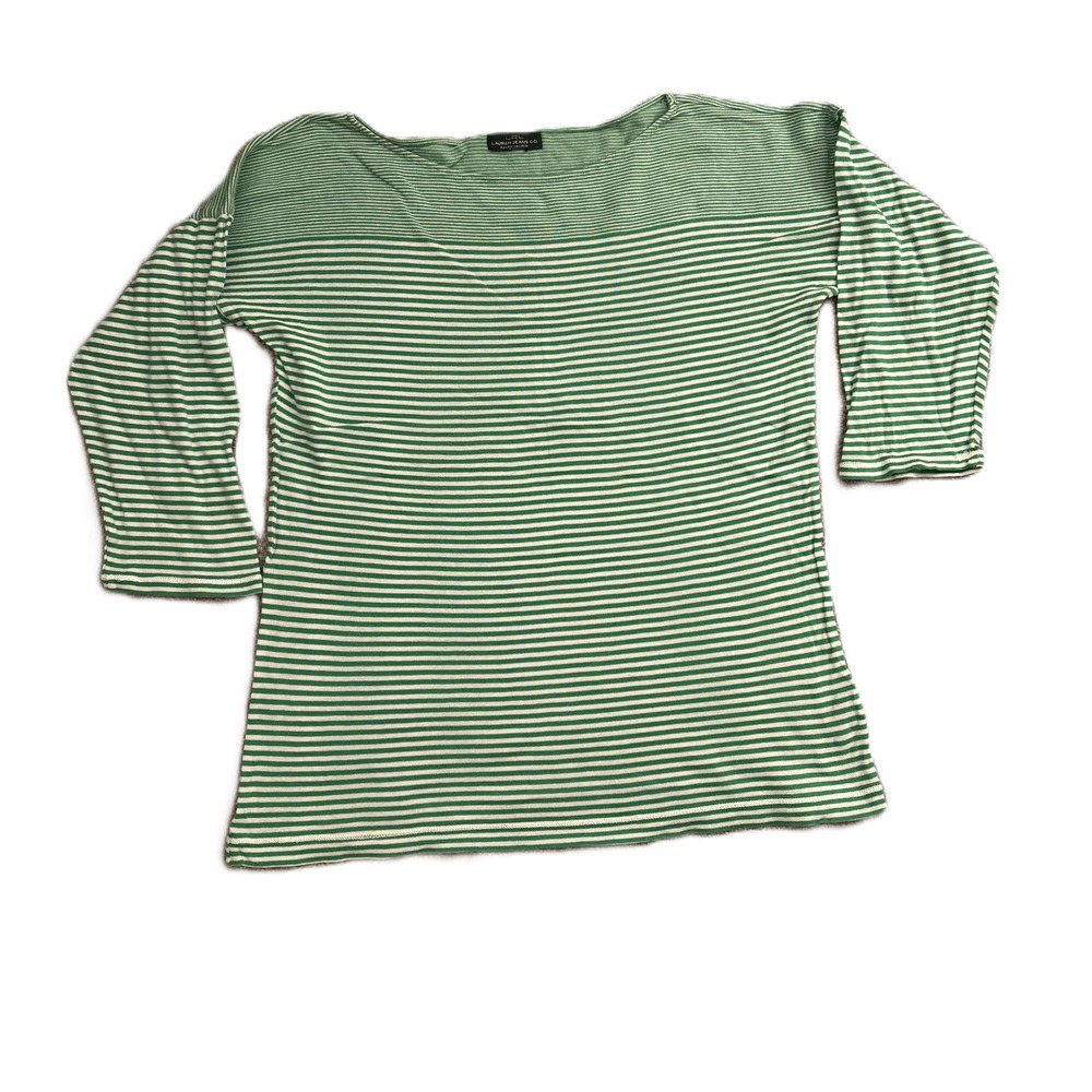 Lauren Ralph Lauren Striped Knit Top Womens Medium Green White Excellent 3/4 Slv